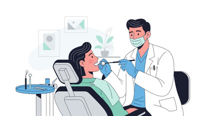 Dentist examining patients teeth with dental tool in modern dental clinic, isolated on