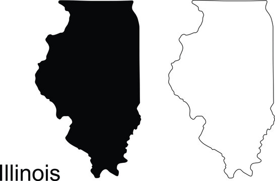 Black Silhouette Outline Map of Illinois State on White Background graphic design