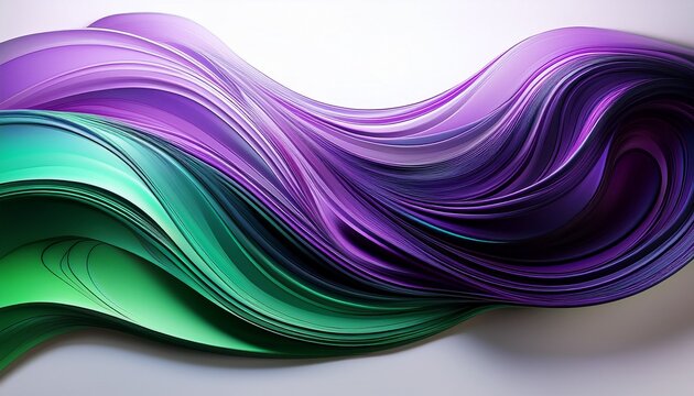 a vibrant abstract design featuring a gradient of purple and green against a stark black background isolated on a white background