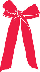 Minimalist long ribbon bow line art illustration &mdash; elegant Christmas decoration with extended tails, simple Scandinavian holiday graphic, modern outline vector for seasonal design projects.