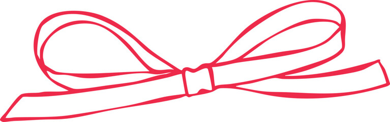Minimalist wide ribbon bow line art illustration &mdash; elegant Christmas decoration, simple Scandinavian holiday graphic, modern outline vector for seasonal design projects.