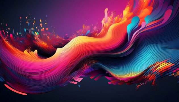 abstract digital art with vibrant pixelated colors a dark flowing shape and a gradient background - Powered by Adobe