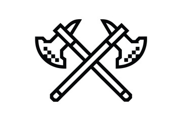 Two crossed swords create a black and white pixel art emblem on transparent background