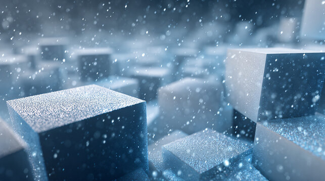 Abstract snow falling, clean geometric shapes, warm ambient lighting, cool color palette of deep blue and white, digital illustration, volumetric light  - Powered by Adobe