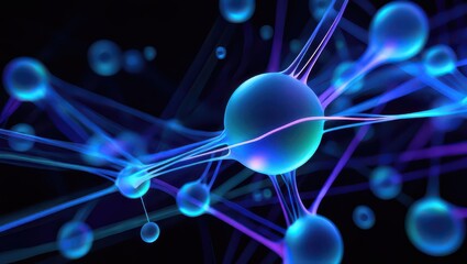 Abstract blue network of connected spheres, representing science or technology.