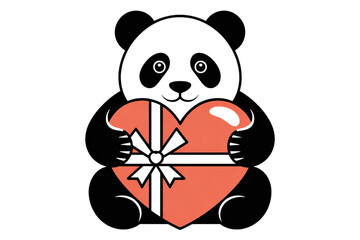 Adorable panda holding a heart shaped gift box, perfect for love and celebration