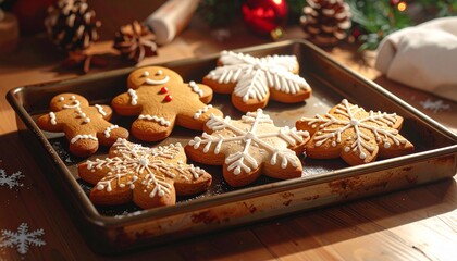 Deliciously decorated gingerbread cookies with festive designs displayed on a baking tray