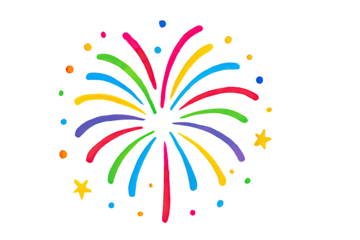 Colorful festive fireworks explosion illustration with bright celebration bursts dynamic neon strokes party decor vibrant artwork style isolated on white background