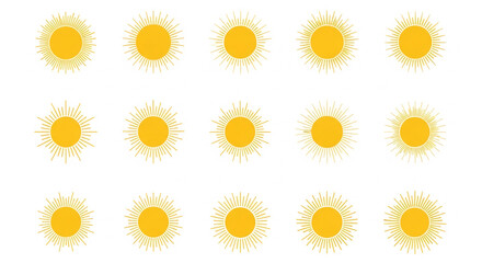 Set of sun icons simple flat vector design elements for weather forecast isolated on white background for web and mobile apps