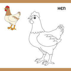 Hen Copy Colour worksheet for kids