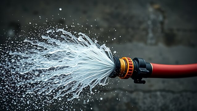 oligarchy. An out-of-control fire hose writhing wildly, spraying water in all directions. mobility guides, transit brochures, designed for transport & logistics marketing, used by interior designers.