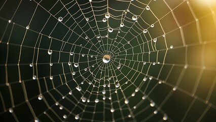Fototapeta premium dismembering. A spider web with morning dew drops, backlit by soft sunlight. wildlife magazines, conservation campaigns, designed for eco-tourism storytelling, used by chefs.