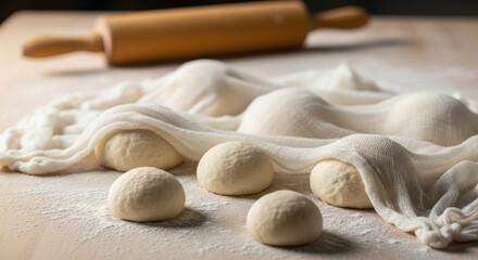 Place a small, round ball of dough on a lightly floured work surface and cover it with a thin cloth to keep it from drying out.