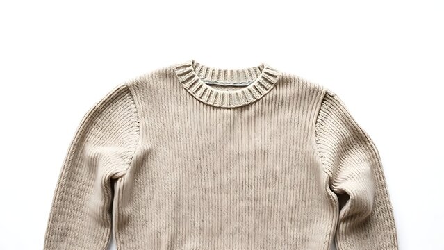 lambswool. A wool sweater shrunk after washing, showing textured fabric on a simple background. lifestyle magazines, social media lookbooks, designed for influencer and brand collaborations.