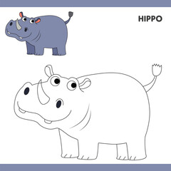Hippo Copy Colour worksheet for kids