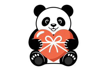 Naklejka premium Adorable panda holds a vibrant heart gift, perfect for love and celebration themes