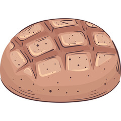 A Detailed Cartoon Loaf of Bread With a Golden Brown Crust and Grid Pattern on a Transparent Background