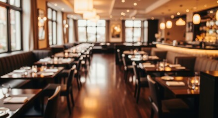Elegant restaurant interior with warm lighting and seating arrangements for dining experiences