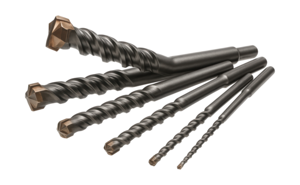 Carbide-tipped masonry drill bit set for concrete wall drilling.