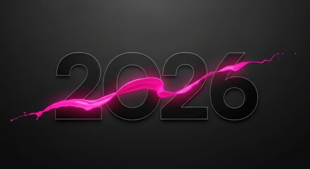 Year 2026 is presented with bold numbers and a dynamic pink splash across a dark backdrop symbolizing a vibrant and energetic outlook for the future making it suitable for new year celebrations and f