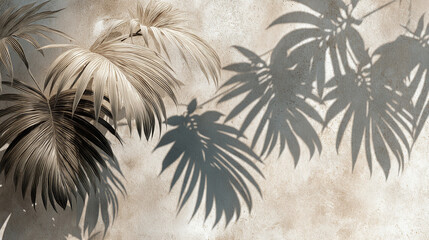 A sepia-toned image showcases palm fronds casting shadows on a wall, creating an interesting play of light and shadow