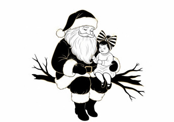 Minimalist Holiday Portrait: Black-and-White Scene with Striped Bow Detail and Subtle Gold Highlights