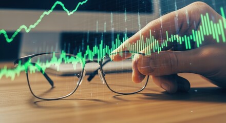 Economic analysis and financial focus with market data overlay and a calm decisive mood