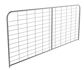 standard galvanized metal farm gate asset with simple grid mesh, ideal for livestock control and fencing.