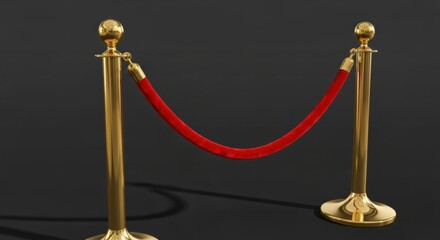 Red velvet rope barrier with polished gold stanchions stands against a dark background evoking exclusivity and controlled access suggesting high-end events or premium services where elegance and soph