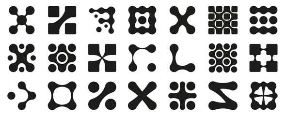 Abstract organic shapes with soft rounded geometry. Each form features a unique molecular or liquid inspired design