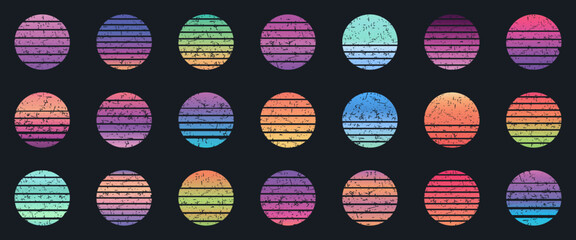 Retro styled gradient circles with textured scratched surfaces. Warm and cool tones blend smoothly inside each round design