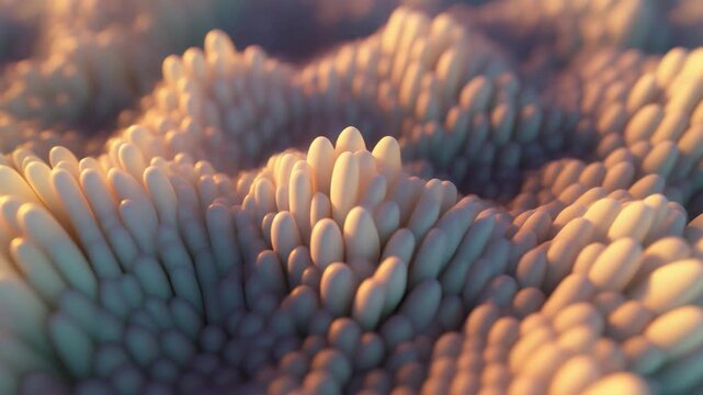 Colorful coral like texture forms a soft wavy backdrop with smooth fingered protrusions in pastel tones under gentle light