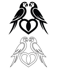 Romantic Love Birds Heart Silhouette for Valentine Day Design.