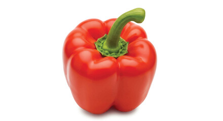 A vibrant red bell pepper with a green stem isolated on white