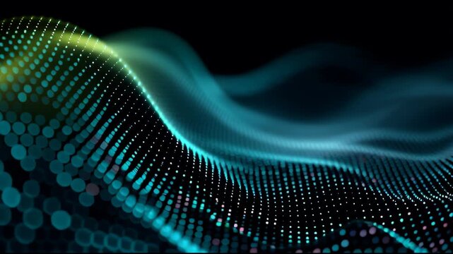 Colorful digital wave with flowing dots and soft glow suggesting data stream and modern technology