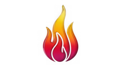 Stylized flame icon with vibrant red, orange, and yellow colors, isolated on transparent background