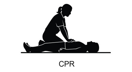 Silhouette of a person performing cpr on another individual medical assistance