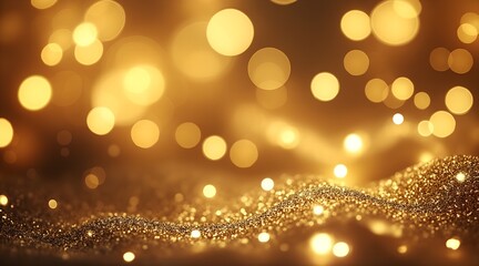 Golden bokeh lights and sparkling glitter creating a luxurious and magical atmosphere perfect for celebrations and festive occasions