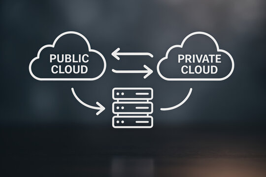 Concept data transfer between public and private cloud with centralized server storage