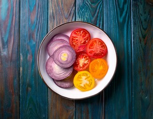 sliced red onion and heirloom tomatoes vibrant slices