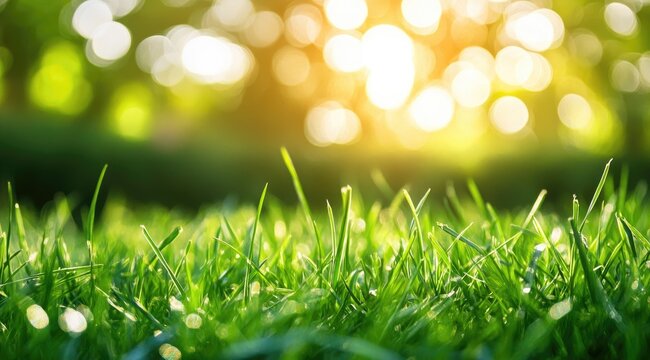 Close-up of vibrant green grass bathed in sunlight