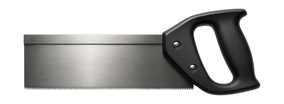 Straight-back hand saw with fine teeth, ideal for intricate woodworking tasks.