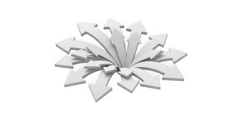 A cluster of white arrows radiating outwards from a central point, isolated on transparent background