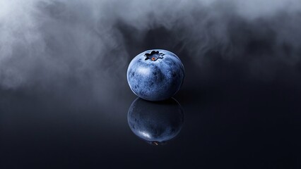 Captivating blueberry with dramatic smoky background and reflection