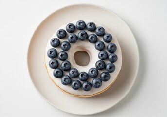 Blueberry-Topped Vanilla Donut on Minimal Plate – Fresh Gourmet Dessert Flat Lay