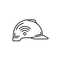 Fototapeta premium Line Art Smart Hard Hat Icon with Wireless Wi-Fi Signal for Connected Safety.