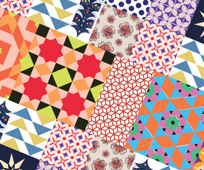 Obraz premium Trendy Colorful Floral Art Pattern with Geometric Leaf Motifs in Modern Seamless Vector Illustration