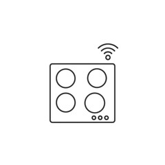 Smart Cooktop Icon - Minimalist Black and White Line Art with Wireless Symbol.