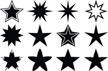 Collection of Black Star Shapes on a White Background Design Element