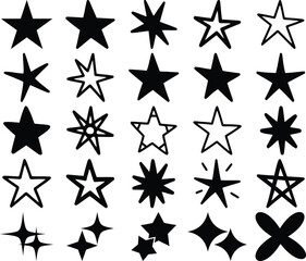 Assorted Star Collection Black and White Shapes and Symbol Set